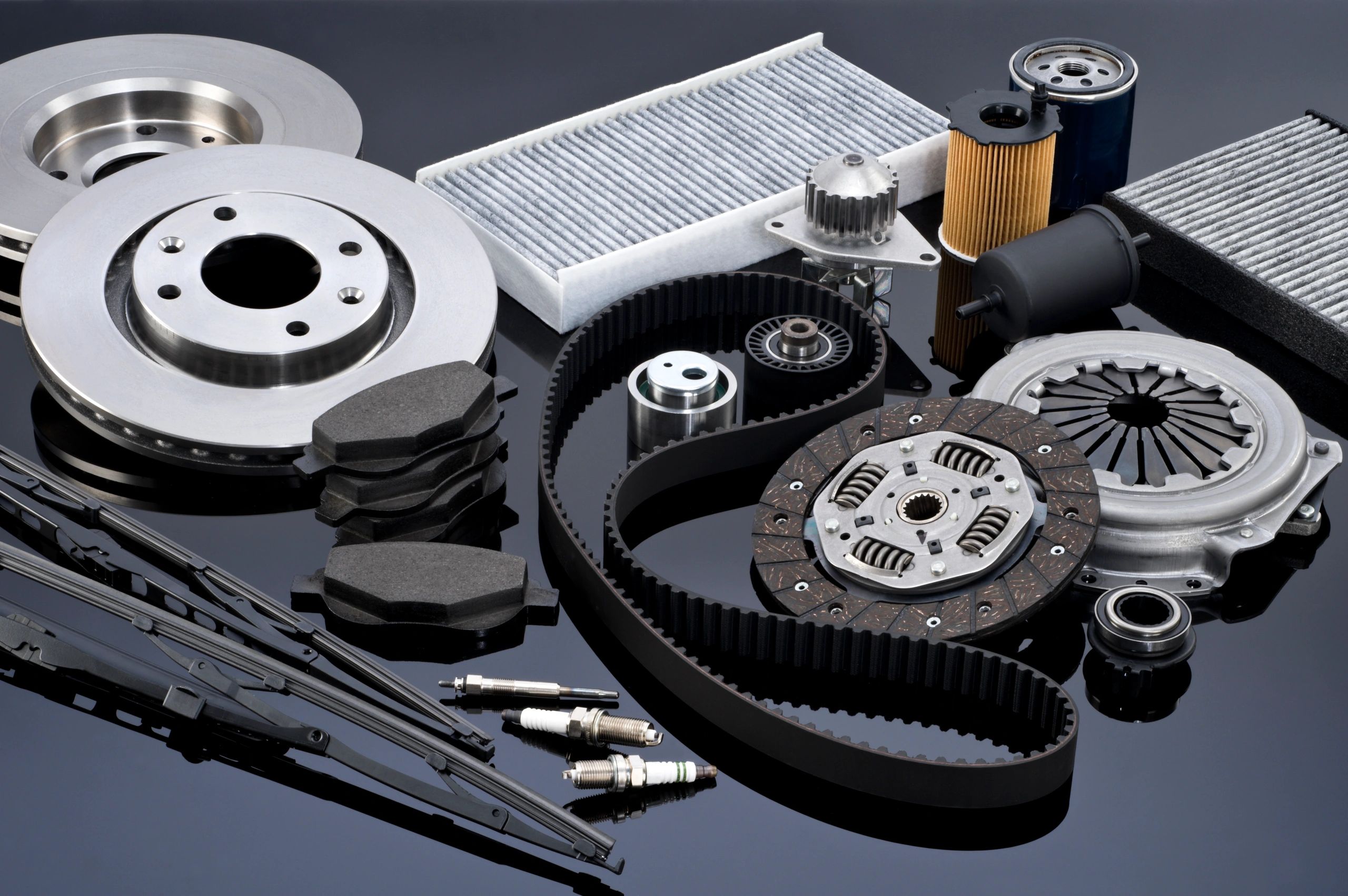 Selection of automotive parts on a workbench